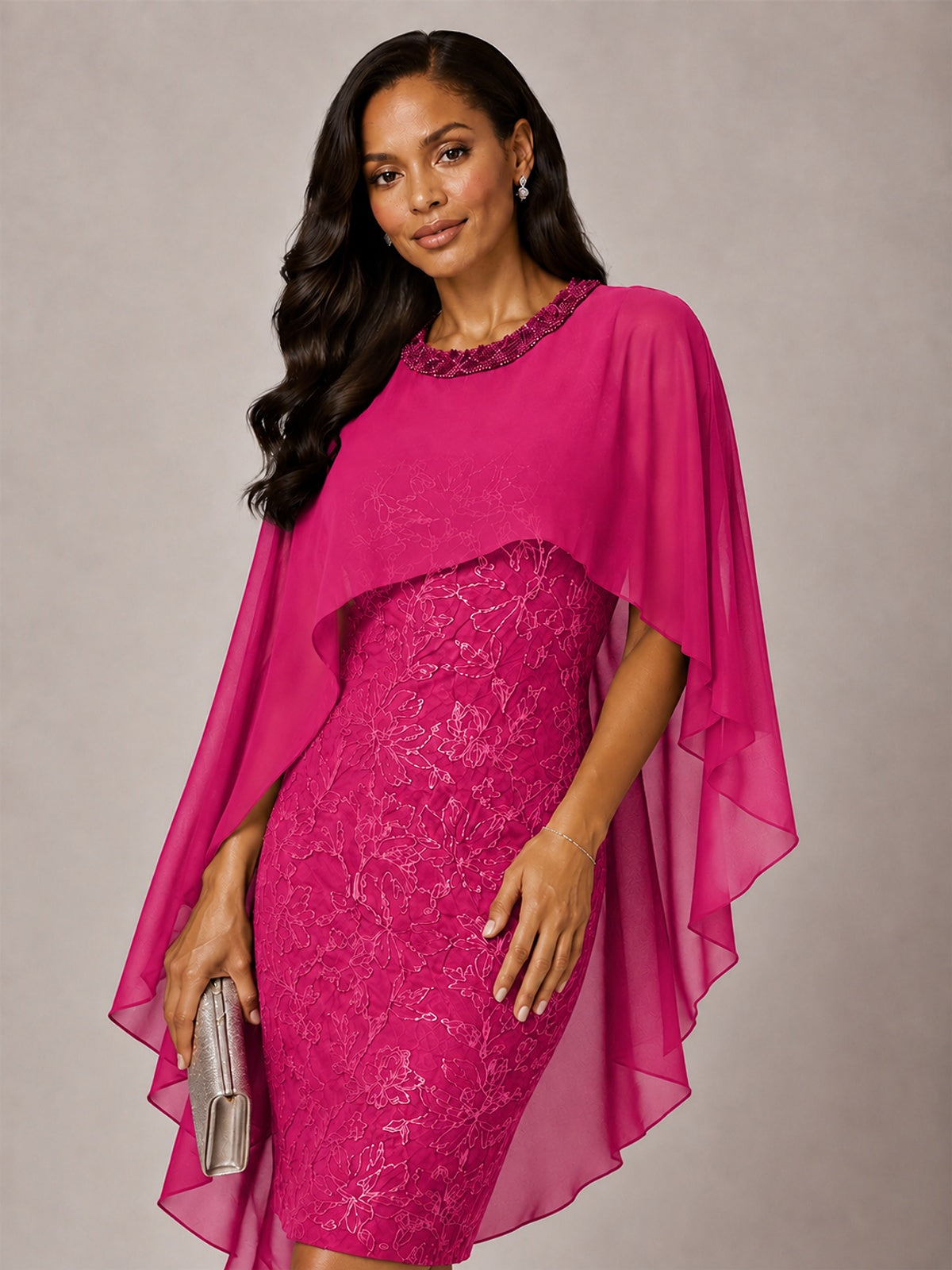 Floral Sheath Mother of the Bride Dress with Cape Overlay