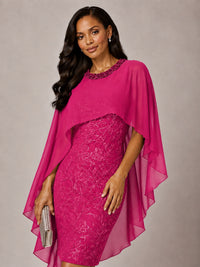Floral Sheath Mother of the Bride Dress with Cape Overlay