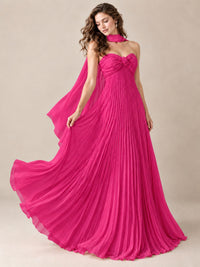 Sweetheart Neckline Pleated Prom Dress Strapless A-line Formal Dress with Flowy Scarf