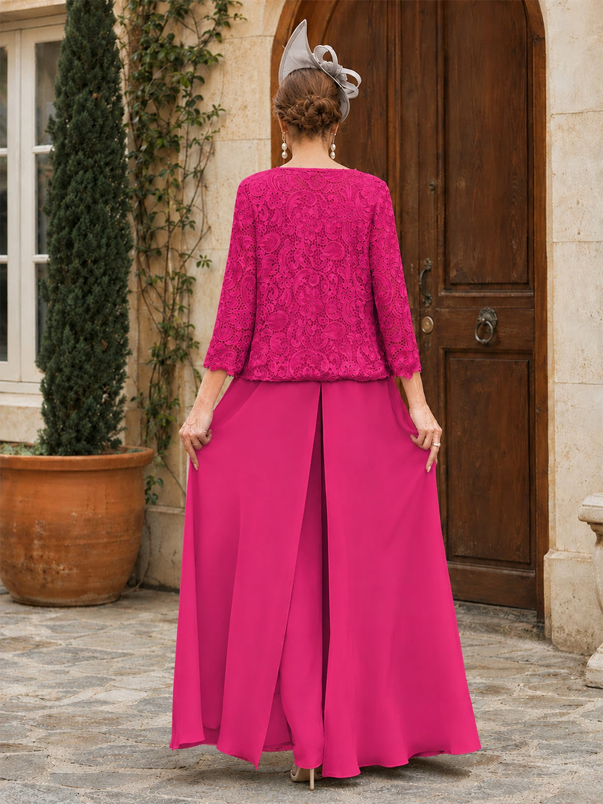 Elegant 3-Piece Chiffon Mother of the Bride Pantsuit with Floral Applique Jacket