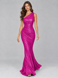 Sequin Mermaid One Shoulder Prom Dress Long formal Gown