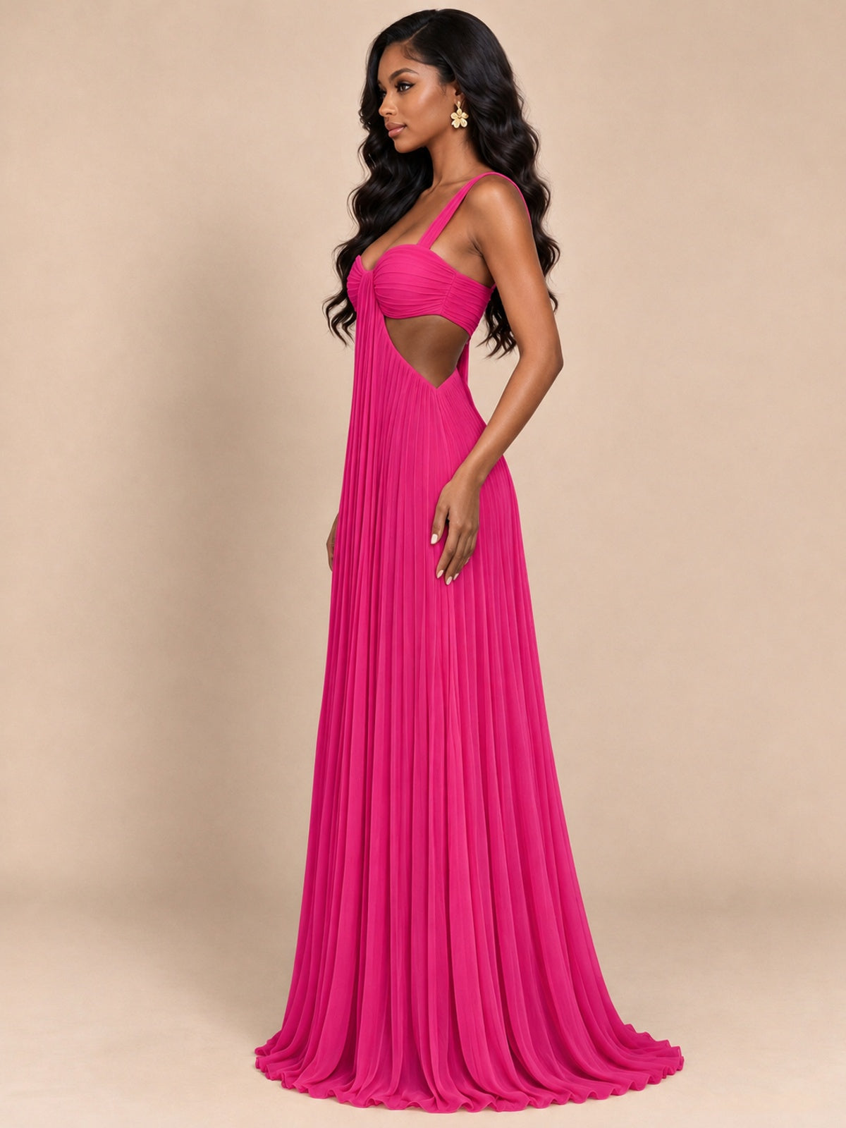 Butter Yellow Pleated Cutout Maxi Dress