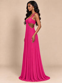 Butter Yellow Pleated Cutout Maxi Dress