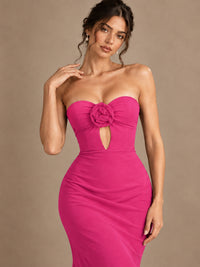 Emerald Green Strapless Mermaid Prom Dress with 3D Rose & Keyhole Cutout
