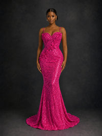 Sequin Mermaid Prom Dress with Floral Applique