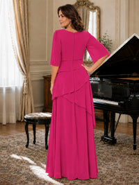 Asymmetric Draped Chiffon Mother of the Bride Dress with Flutter Sleeves
