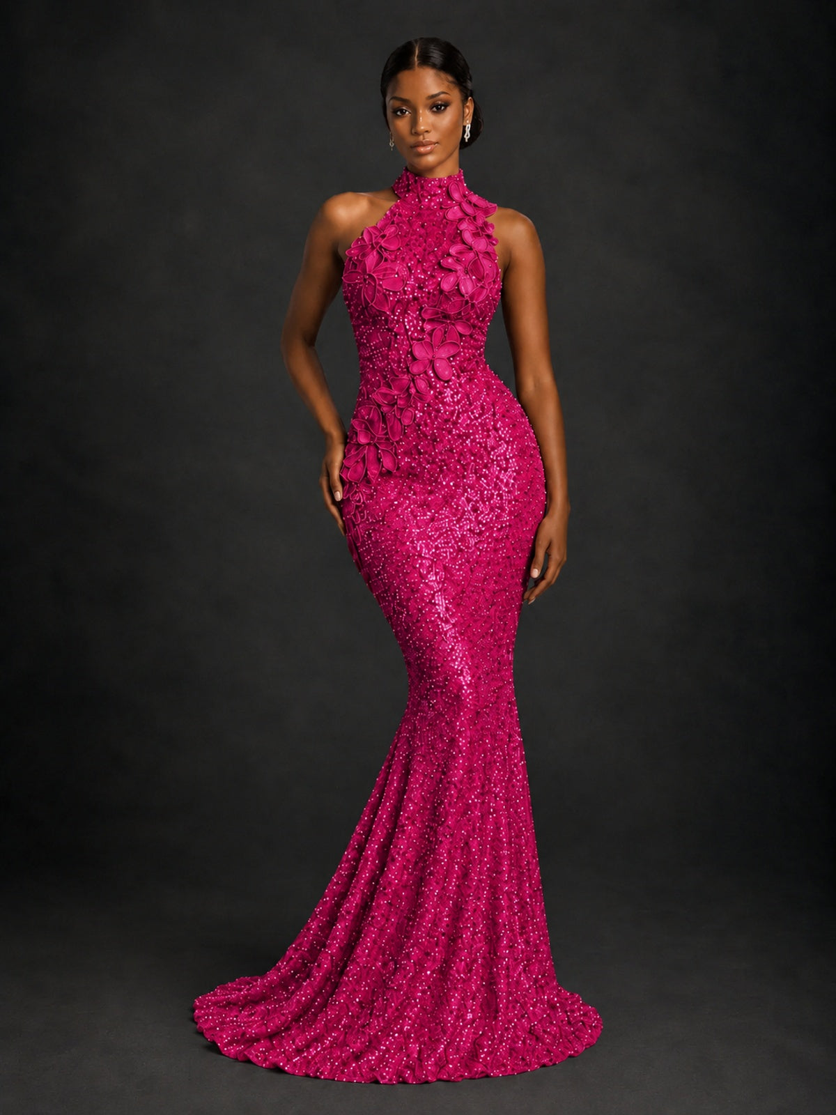 Sparkly Sequin High Neck Mermaid Prom Dress