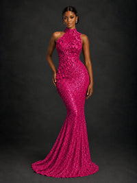 Sparkly Sequin High Neck Mermaid Prom Dress