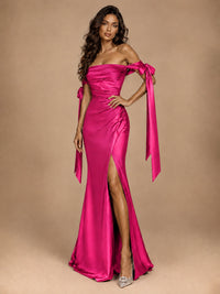 Off The Shuolder Satin Prom Dress Slit Mermaid Formal Gowns