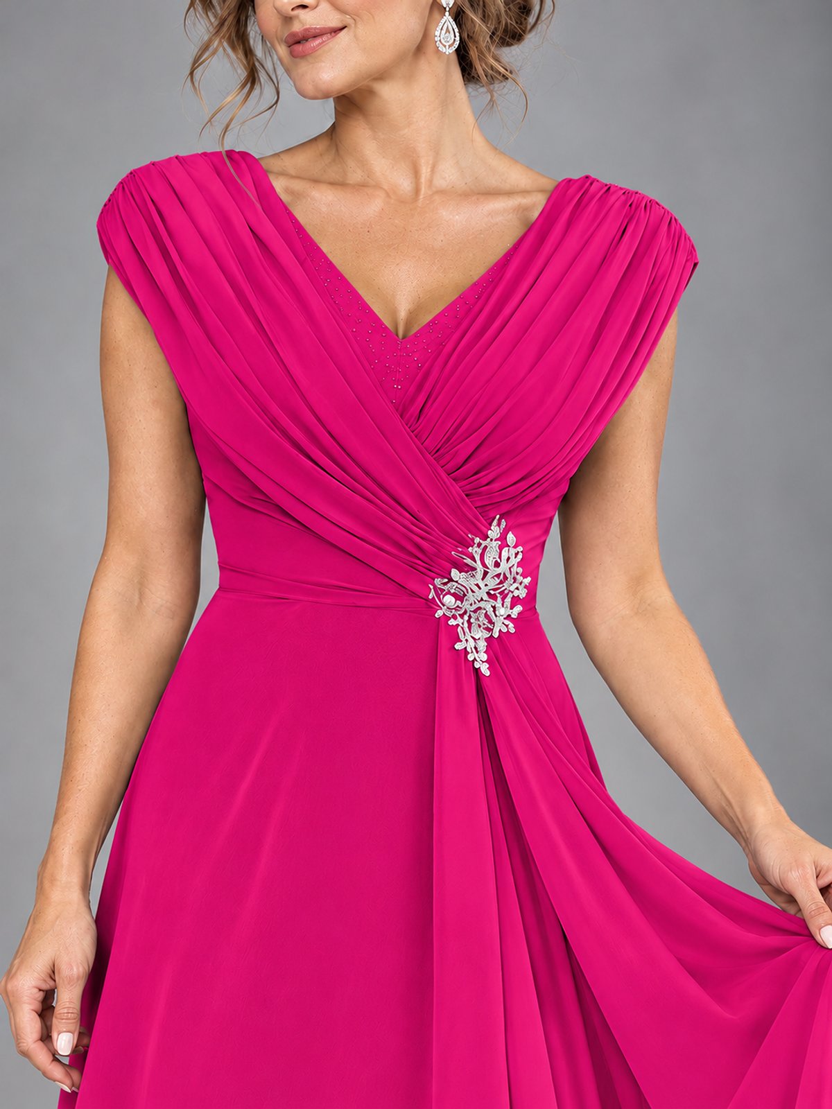 Cap Sleeve Chiffon A-Line Mother of the Bride Dress