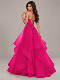 Lace Corset Ball Gown Prom Dress with Cascading Tulle Ruffles