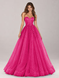 Strapless Sweetheart Beaded Corset Glitter Tulle Ball Gown Prom Dress