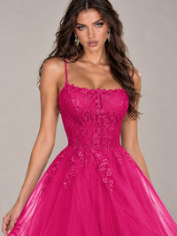 Lace Corset Ball Gown Prom Dress with Cascading Tulle Ruffles