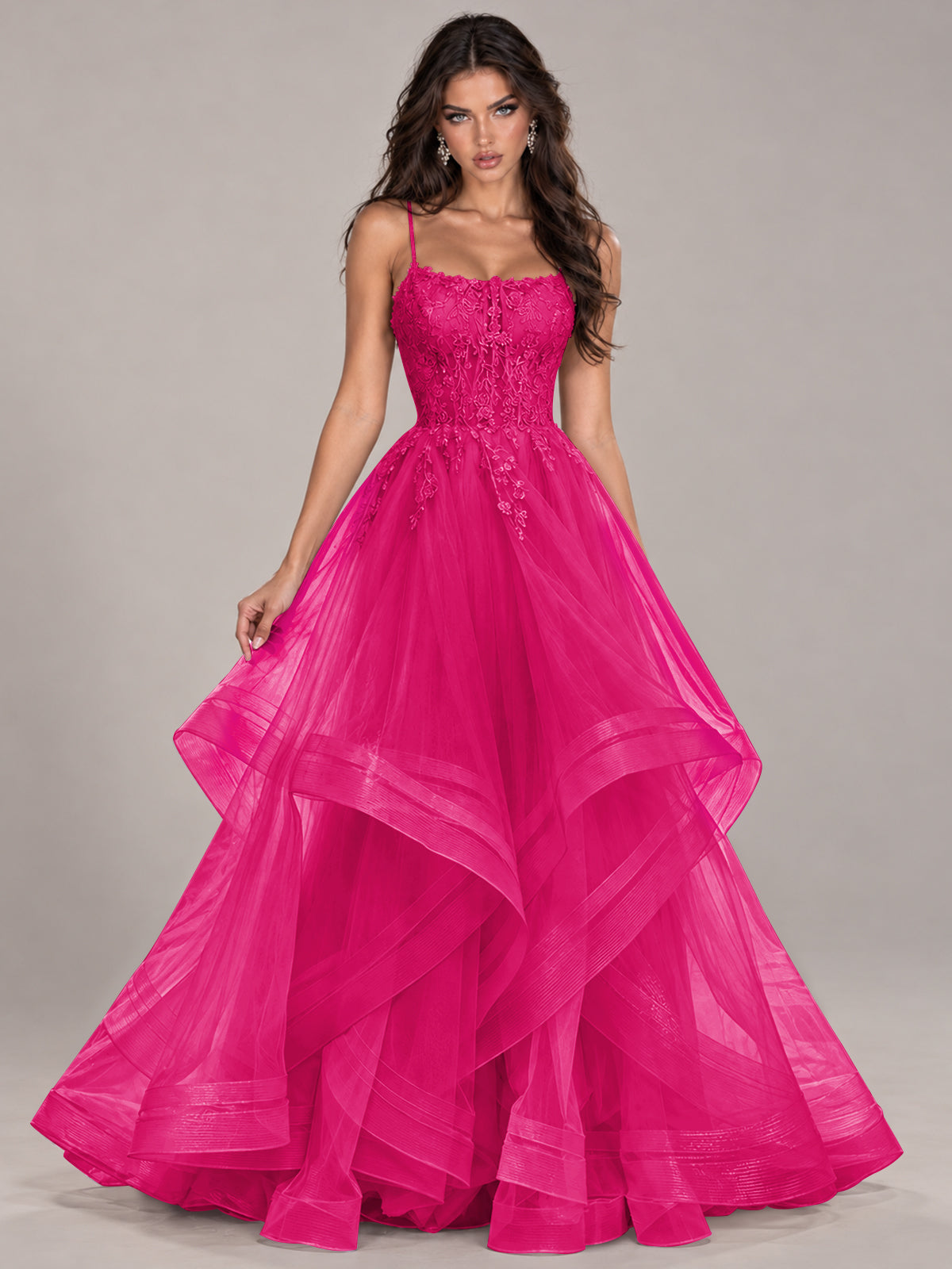 Lace Corset Ball Gown Prom Dress with Cascading Tulle Ruffles