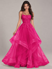 Lace Corset Ball Gown Prom Dress with Cascading Tulle Ruffles