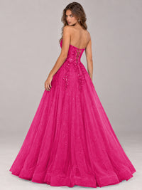 Strapless Sweetheart Beaded Corset Glitter Tulle Ball Gown Prom Dress