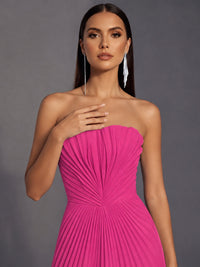 Strapless A-line Long Pleated Satin Prom Dress
