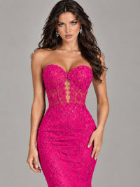Strapless Corset Mermaid Prom Dress Lace Appliqué Formal Gown
