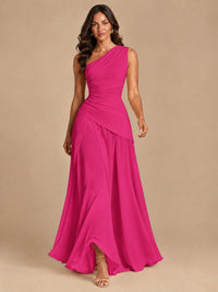 One Shoulder Prom Dress A-line Ruched Women Wedding Formal Gowns