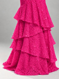 Halter Tiered Mermaid Prom Dress with Sparkly Lace