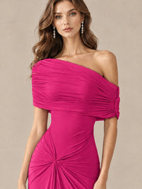 Elegant Draped Off Shoulder Ruched Mermaid Chiffon Formal Evening Gown