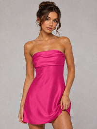 Burnt Orange Strapless Satin Mini Dress