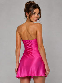 Burnt Orange Strapless Satin Mini Dress