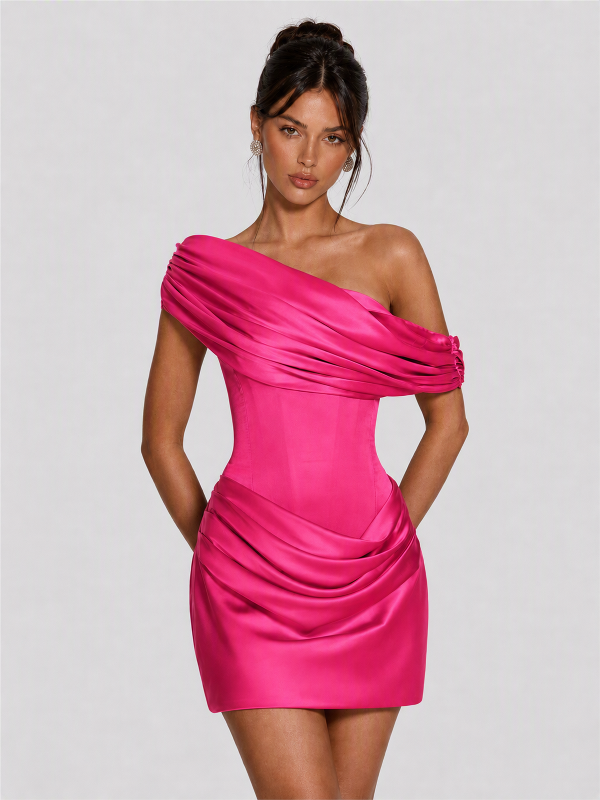 Strapless Satin Corset Homecoming Dress with Detachable Off-Shoulder Drape