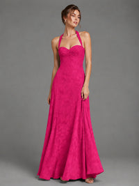 A-Line Halter Floral Chiffon Maxi Dress