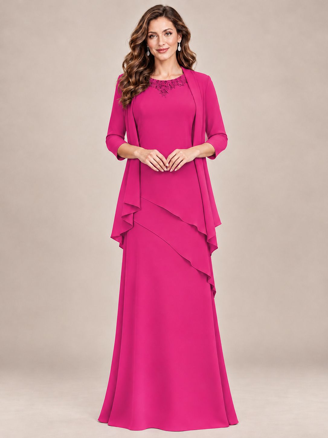 Dusty Blue Two-Piece Chiffon Mother of the Bride Dress with Jacket