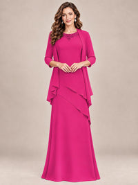 Dusty Blue Two-Piece Chiffon Mother of the Bride Dress with Jacket