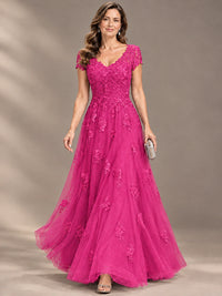 Lace Appliques A-line Mother of The Bride Dresses with Short Sleeves