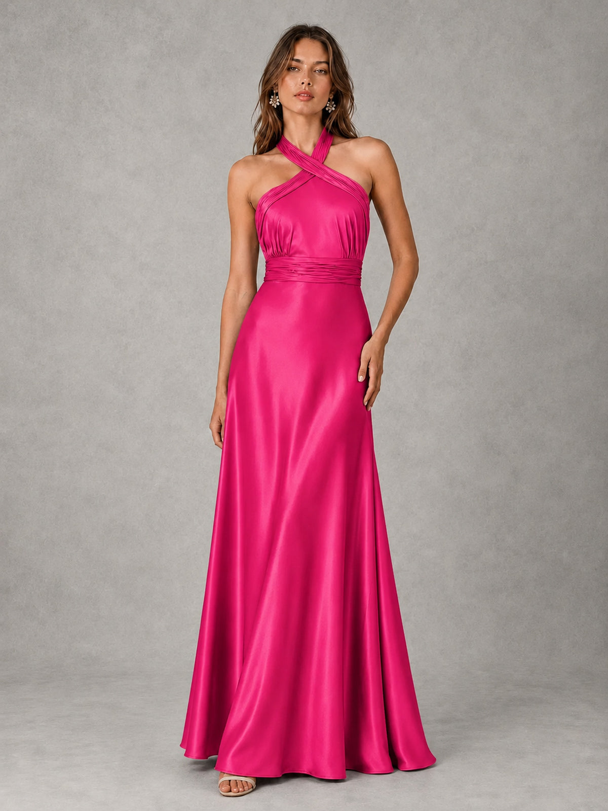 Sage Green Satin A-Line Bridesmaid Dress with Halter Neck
