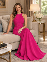 Halter Neckline Lace Appliques Mother of The Bride Dresses