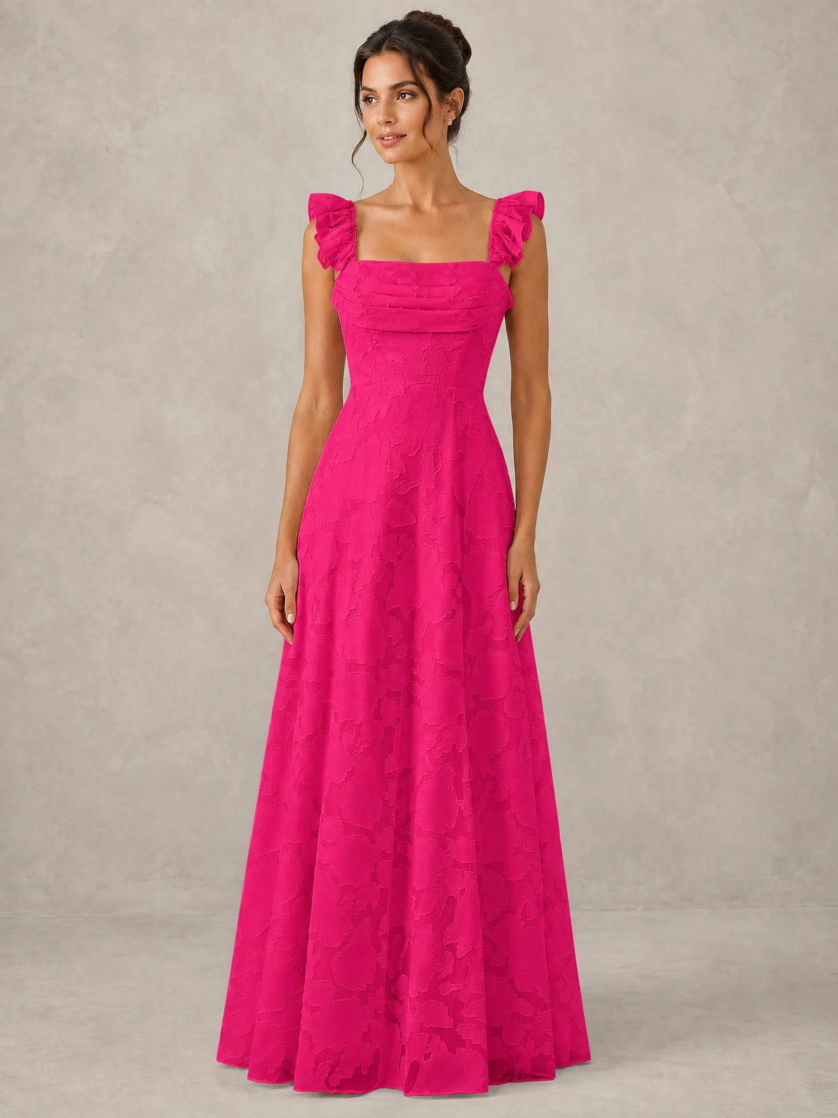 Jacquard Square Neck A-Line Maxi Dress