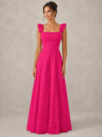 Jacquard Square Neck A-Line Maxi Dress