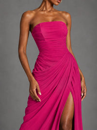 Strapless Bodycon Pleated Chiffon Formal Dress with Slit