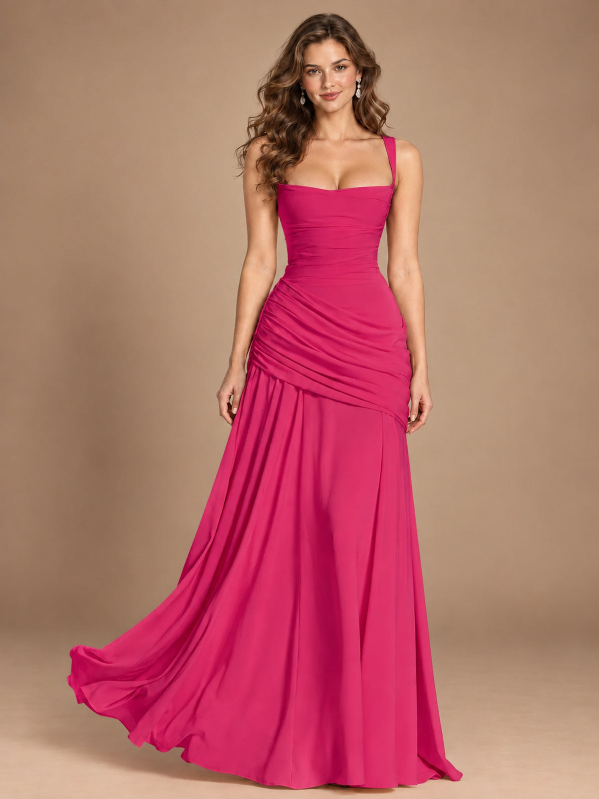 Butter Yellow Square Neck Ruched A-Line Prom Dress