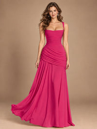 Butter Yellow Square Neck Ruched A-Line Prom Dress