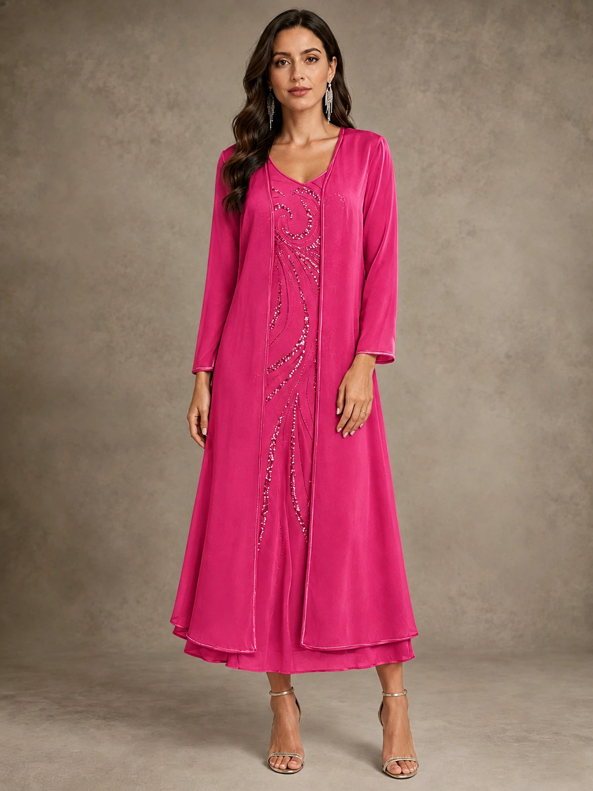 Sequin Chiffon Mother of the Bride Dress with Jacket