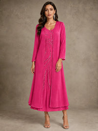 Sequin Chiffon Mother of the Bride Dress with Jacket