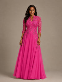 Embellished Appliques Mother of the Bride Dress with 3/4 Sleeves