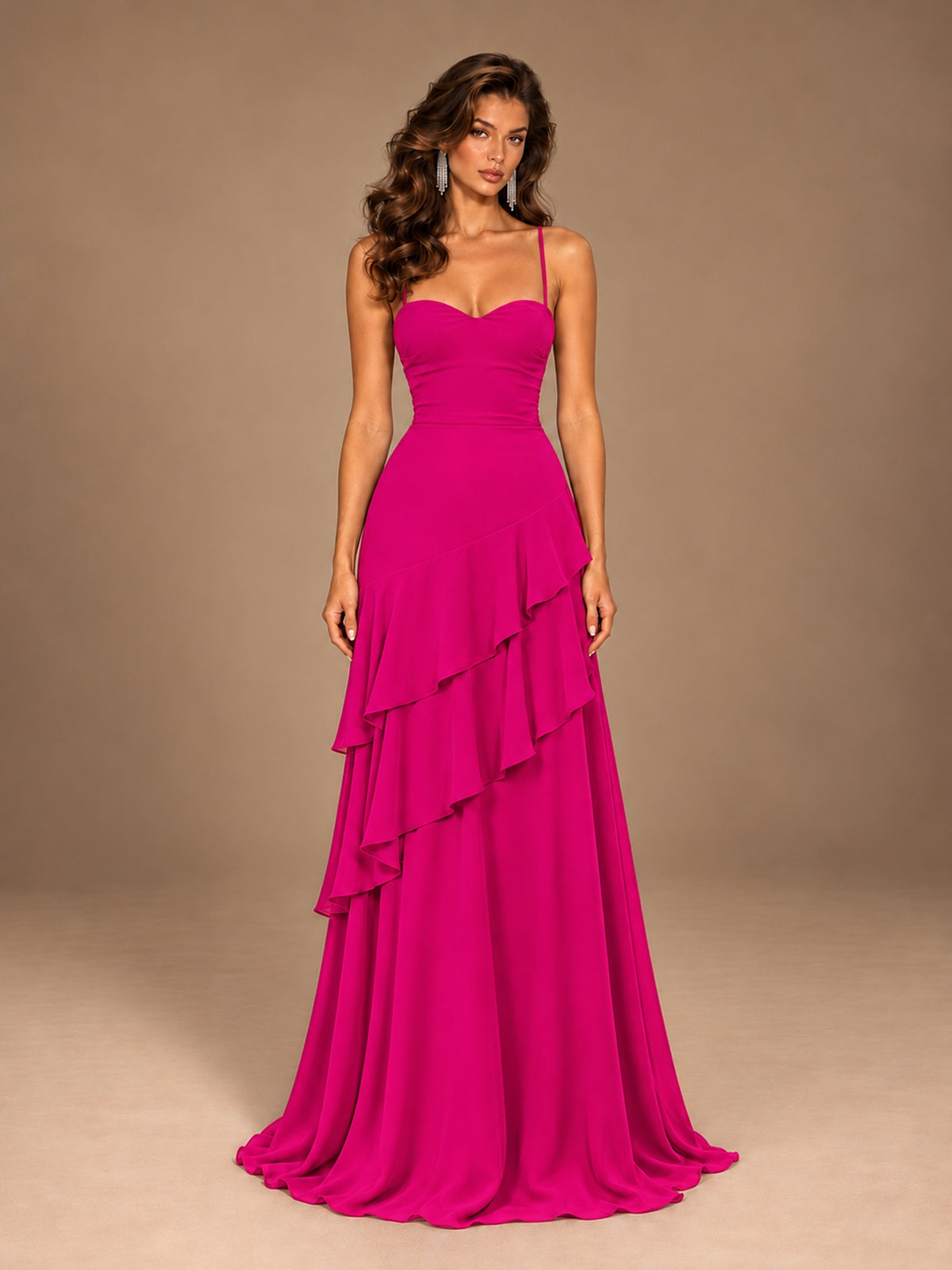 Sweetheart A-Line Ruffle Prom Dress with Spaghetti Straps