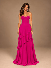 Sweetheart A-Line Ruffle Prom Dress with Spaghetti Straps