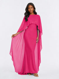 Satin Cape Prom Dresses Meramid Maxi Dress