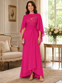 Elegant Chiffon Mother of the Bride Dress with Lace Applique and Cape Sleeves