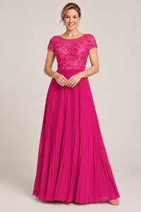 Embroidered Lace Pleated Mother of the Bride Dress