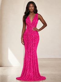 Sequin Mermaid Prom Dress with V-Neck and Ruched Waist