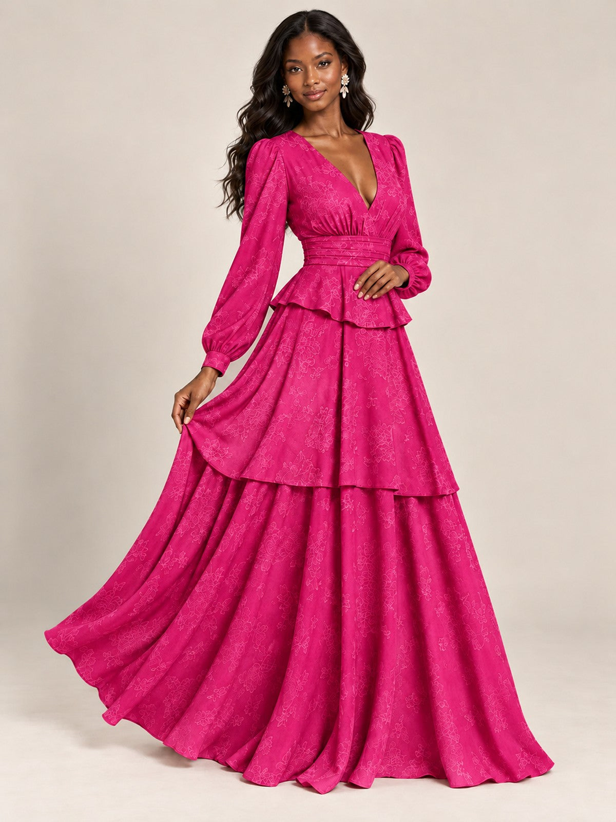 Blush Pink Floral Long Sleeve Maxi Dress