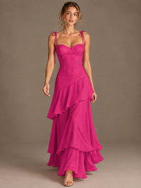 Spaghetti Strap Tiered Ruffles Chiffon Prom Dress